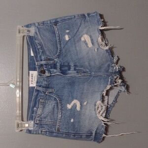Frame Le Stevie Distressed Denim Cutoff Shorts with Peeking Pockets Blue 24